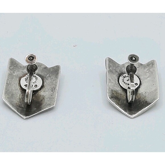 RARE Vtg Early Taxco Mexico Los Castillos #480 Chevron Sterling Silver Earrings - Picture 4 of 8